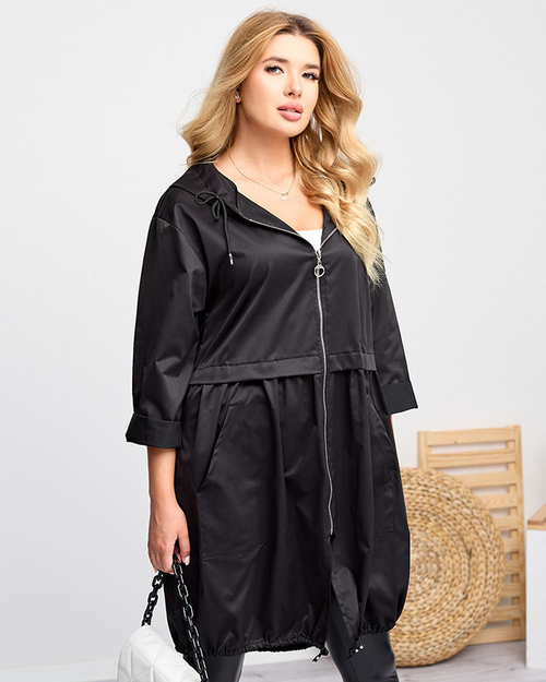 Жіноча довга чорна куртка-вітровка - Одяг