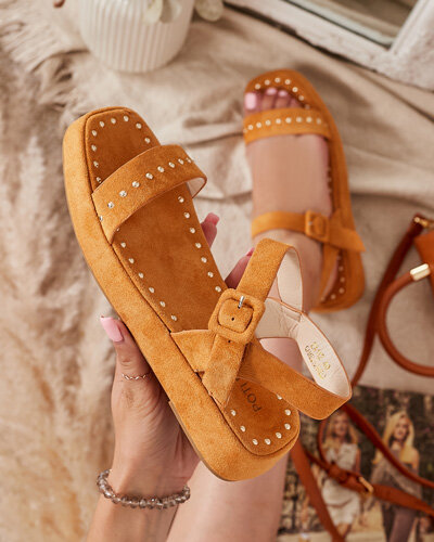 Hnědé dámské sandály s kamínky Franssia - Obuv