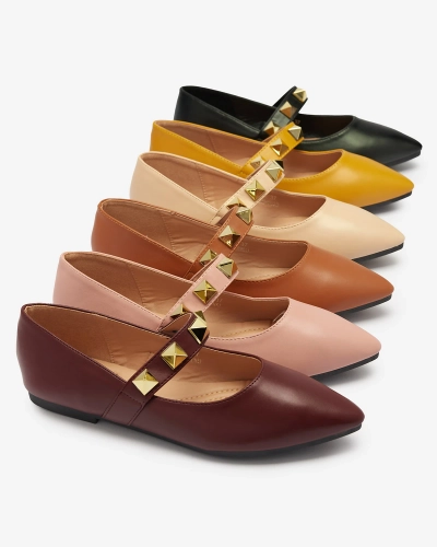 Bordó dámské baleríny na plochém podpatku s cvočky Dejika - Obuv