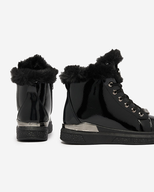 Royalfashion Лаковані чорні жіночі утеплені кросівки Rebucca