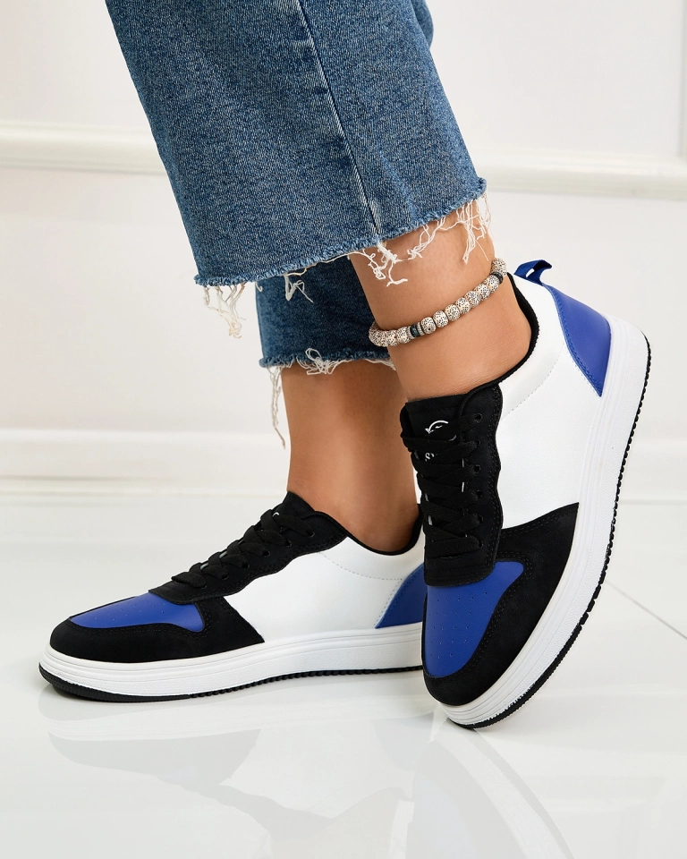 Royalfashion Černobílá sportovní obuv s kobaltovými vložkami Colorburst Classics