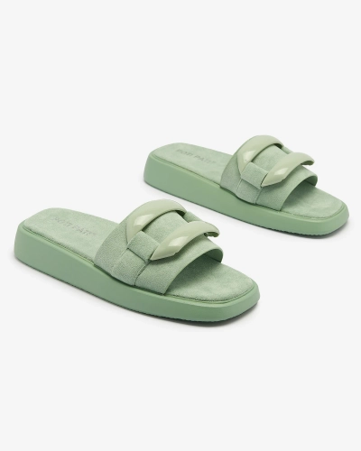 Зелені жіночі шльопанці з екозамші Omve - Взуття