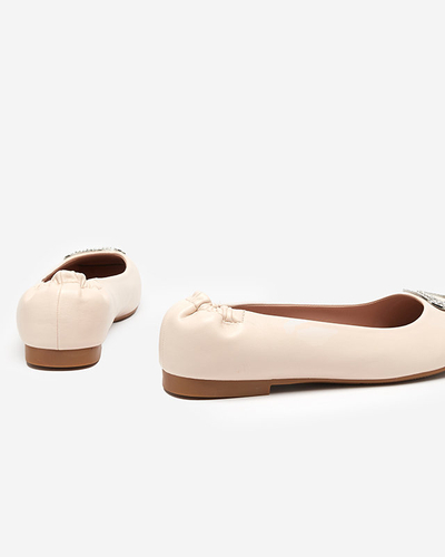 OUTLET Dámské béžové mokasíny s kubickými zirkony Gievori - Obuv