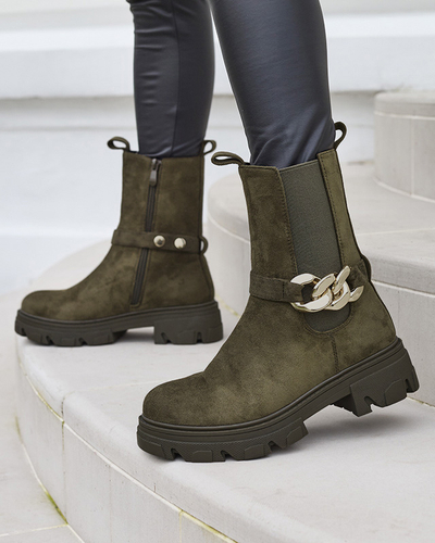 Жіночі темно-зелені чоботи з екозамші з ланцюжком Mefrika- Взуття