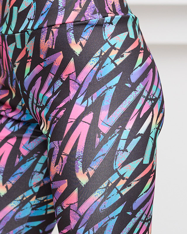 Černofialové dámské cyklistické legíny s potiskem - Oblečení