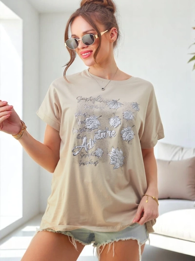 Royalfashion Жіноча бавовняна футболка з принтом листя
