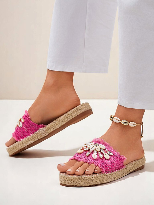 Жіночі шльопанці Royalfashion Callista Фуксія на платформі з мушлями