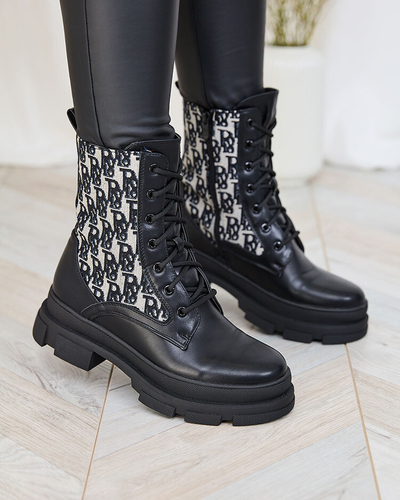 Royalfashion Чорно-бежеві жіночі ботфорти на плоскому каблуці Ufitto