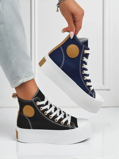 Жіночі кеди Callisto Nero на платформі, тканина, чорні, літо/осінь