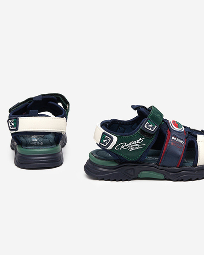 Námořnicky modré a zelené chlapecké sandály se suchým zipem Roser-Footwear