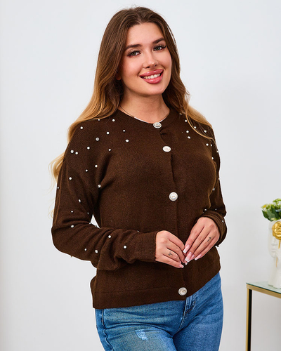 Royalfashion Červený dámský svetr bez knoflíků