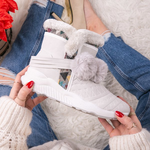 Szare śniegowce z pomponami Thea - Obuwie