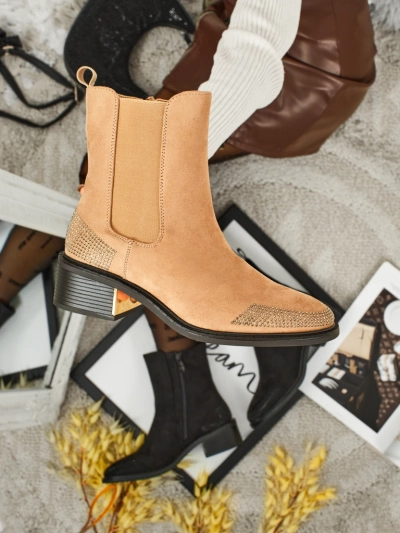 Dámské kotníkové boty eko semišové zdobené zirkony TangleMist