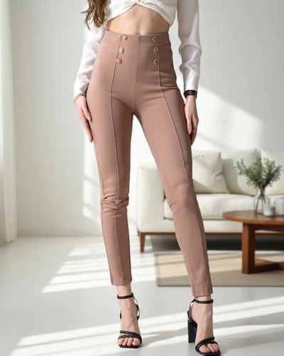 Royalfashion Dámské bavlněné treggingy s dekorativními knoflíky