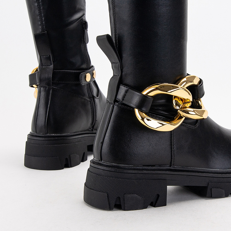 Černé dámské kozačky nad kolena na plochém podpatku Mirumi-Boty