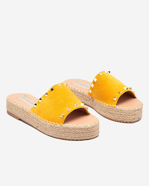 Гірчично-жовті жіночі шльопанці з еко-замші Kanise