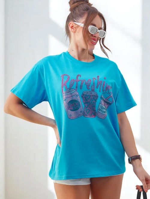 Royalfashion Жіноча бавовняна футболка з принтом з стразами