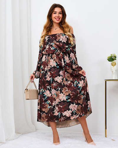 Royalfashion Černohnědé květinové maxi šaty pro ženy