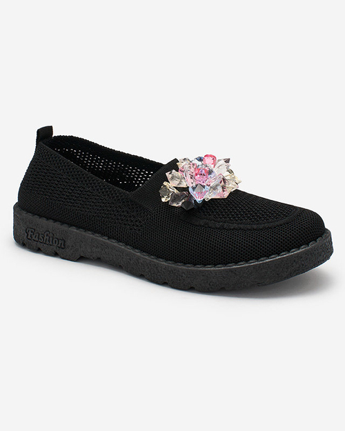 Royalfashion Чорні жіночі тканинні мокасини з кристалами Fezens