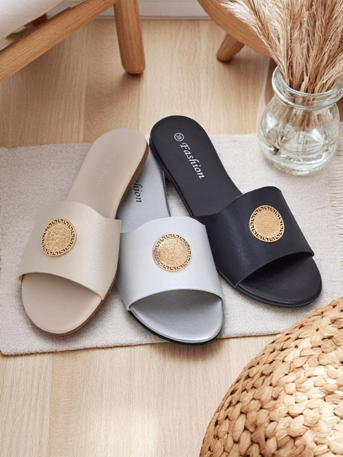 Royalfashion Жіночі шльопанці на плоскій підошві Golden Slip