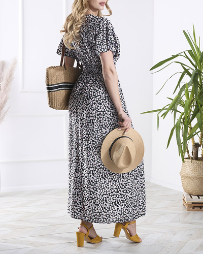 Довга чорна жіноча сукня з дрібними квітами - Одяг