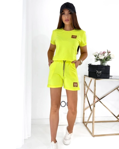 Royalfashion Neonově žlutá dvoudílná dámská sportovní souprava s nášivkami