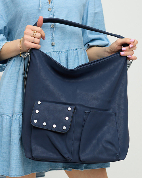 М'яка сумка-шоппер з матової екошкіри темно-синього кольору - Аксесуари