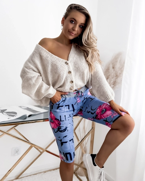 Жіночі шорти 3/4 блакитно-рожеві з принтом PLUS SIZE - Одяг