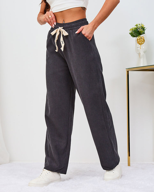 Royalfashion Утеплені сірі вельветові жіночі штани