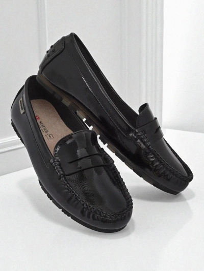 Dámské Mokasíny Cyra Nero z lakované ekokůže, klasický italský styl