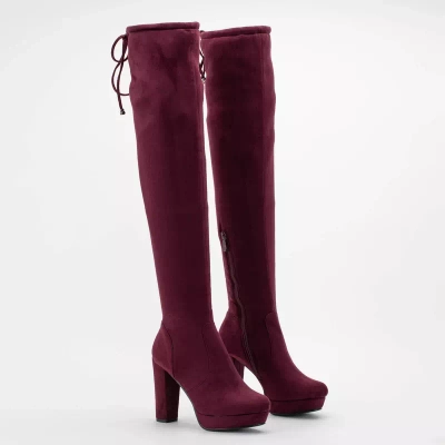 VÝPRODEJ Vínové kozačky nad kolena na vysokém podpatku od Founi- Shoes