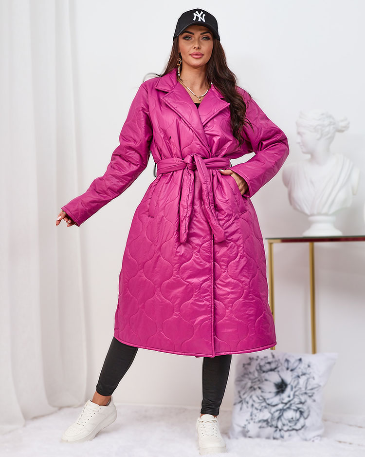 Royalfashion Dámský prošívaný kabát s vázáním v růžové barvě