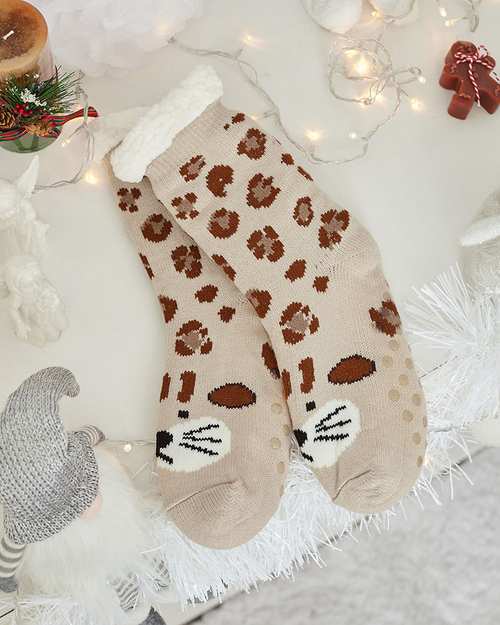 Royalfashion Утеплені бежеві жіночі шкарпетки з жирафом