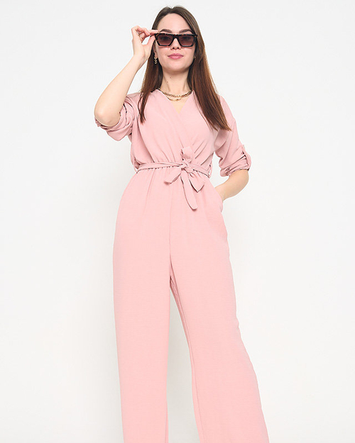 Рожевий довгий жіночий комбінезон Royalfashion