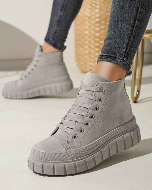 Світло-сірі жіночі спортивні черевики на шнурівці а-ля кросівки Netara - Взуття