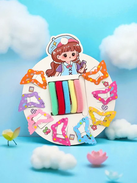 Sada barevných spon do vlasů a gumiček pro děti