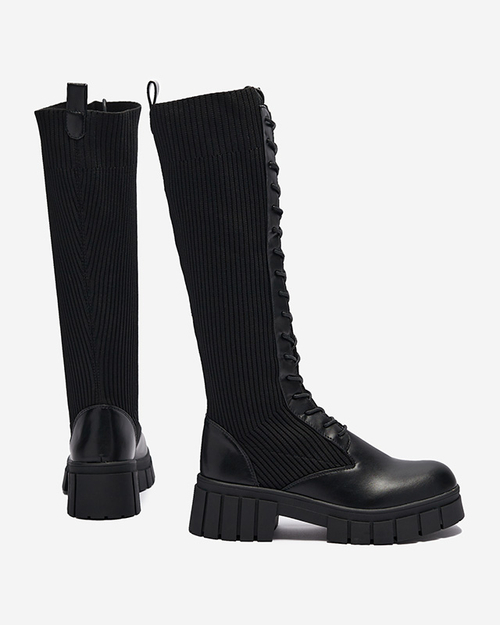 Чоботи жіночі до коліна на шнурівці чорного кольору Assala- Взуття