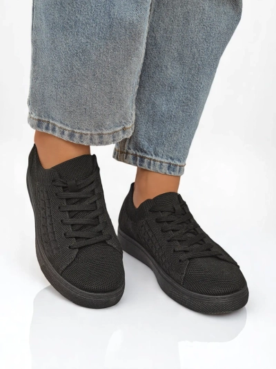 Royalfashion Demetra – černé dámské textilní tenisky s plochou podrážkou