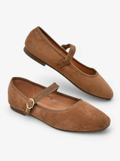 Royalfashion Dámské baleríny z ekologické semiše s páskem Ernie