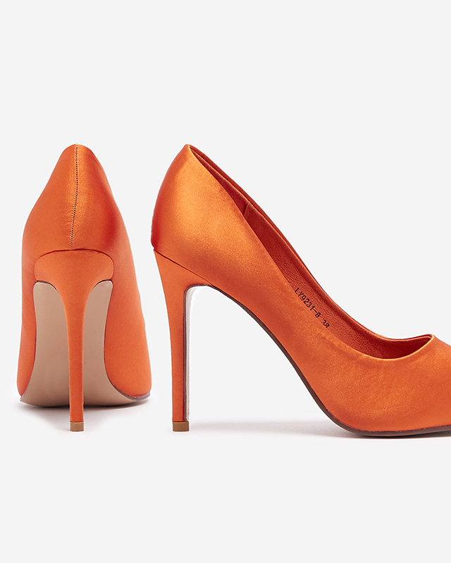 Oranžové dámské saténové lodičky na vyšším podpatku Norija - Obuv