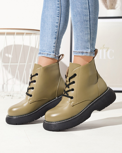 Зелені жіночі черевики з екошкіри з жовтими шнурками Getysa - Взуття