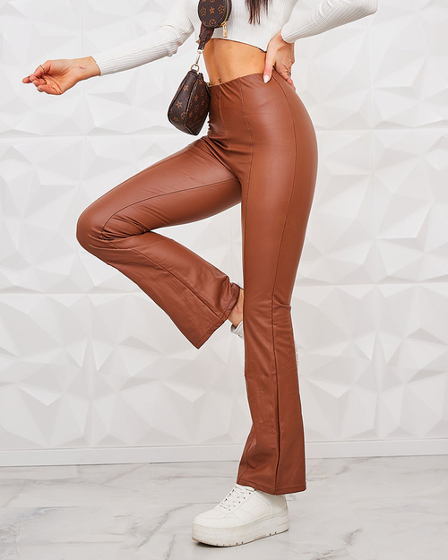 Легінси Royalfashion Коричневі жіночі з екошкіри a'la bells