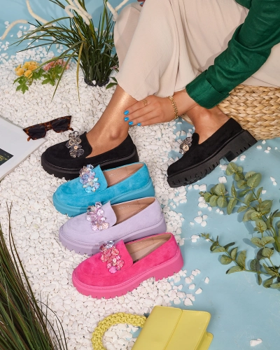 Royalfashion Fuchsiové dámské mokasíny s barevnými korálky Hetika