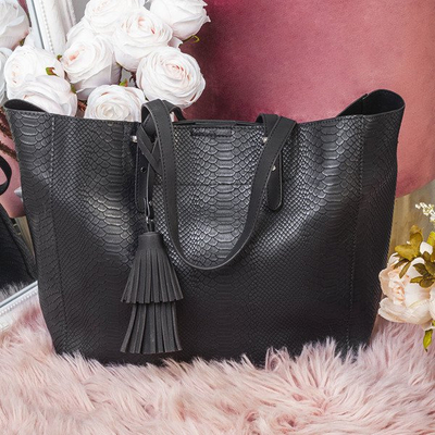 Чорний плечовий мішок з тваринним мотивом - Сумки 1