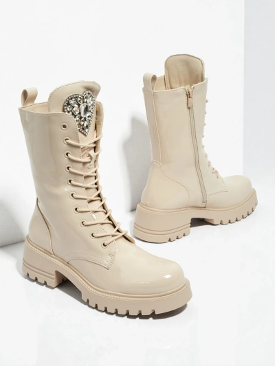 Lakované šněrovací dámské boty na platformě Emelune