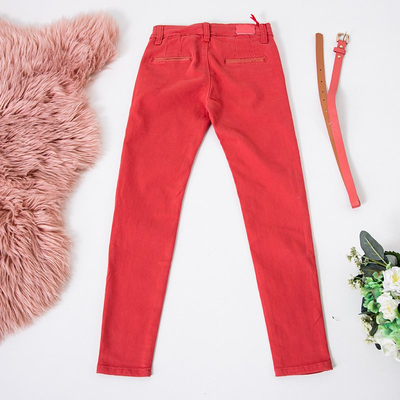 Červené dětské kalhoty s opaskem - Oblečení