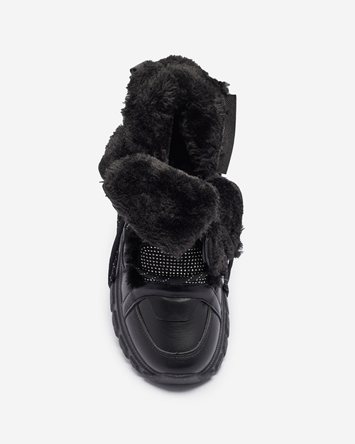 Чорні снігоступи з екошкіри з цирконами Armof - Взуття