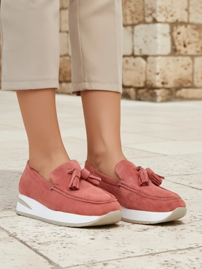 Dámské mokasíny Ariadne růžové na klínku eko kůže casual