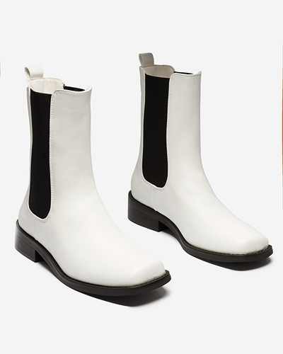 Bílé vysoké kozačky pro ženy s hranatou špičkou Ludiz- Footwear