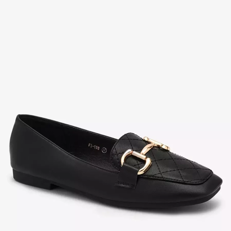 OUTLET Royalfashion Černé dámské prošívané mokasíny se zlatým zdobením Wetifa